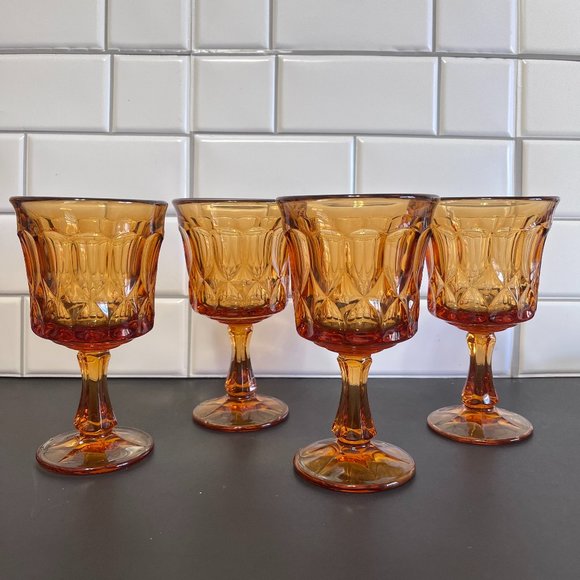Noritake Other - Vintage Noritake Amber Goblets Drinking Glasses Set of 4 Thumbprint orange Wine